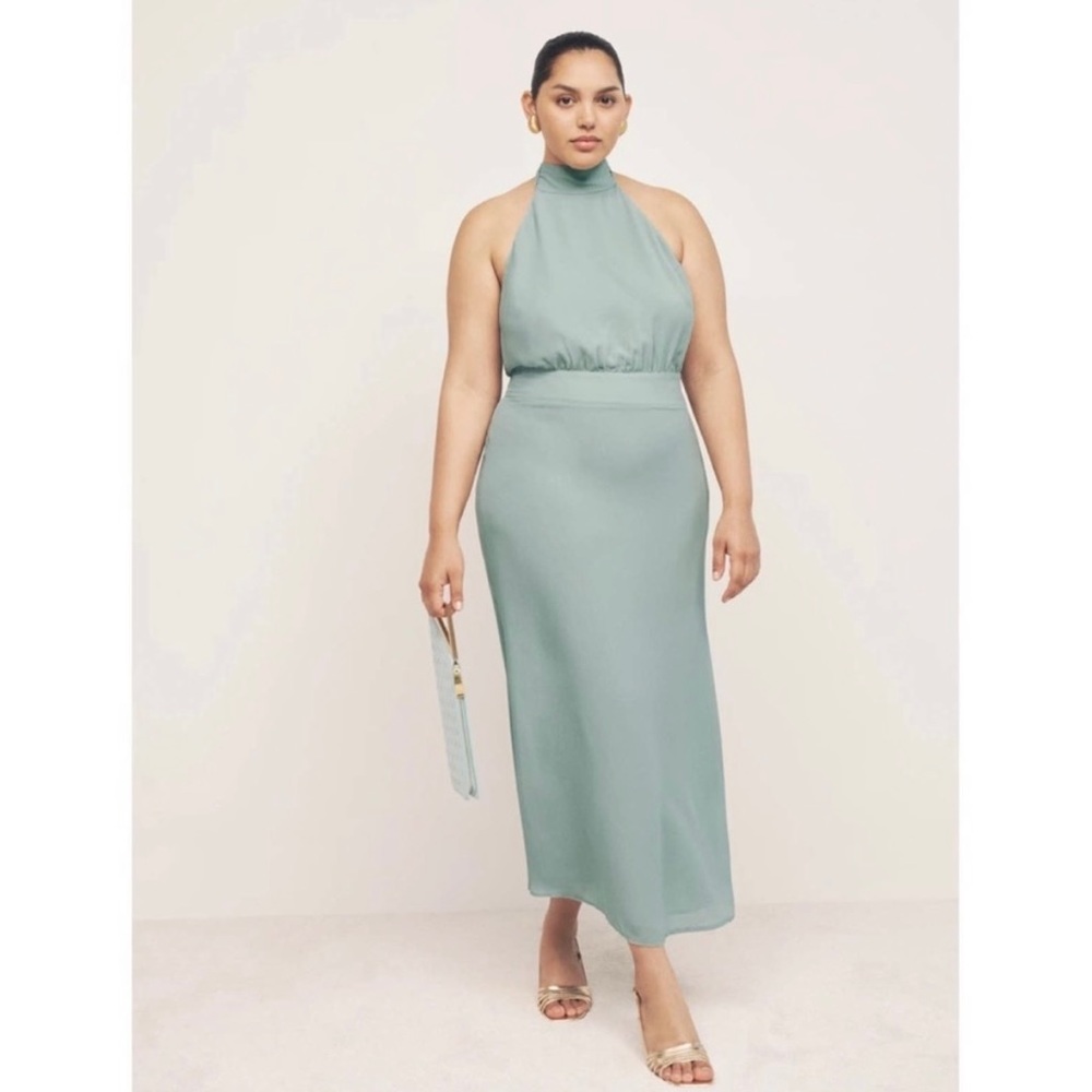 Reformation Lizbeth Halter Neck Dress in Celadon Size 2